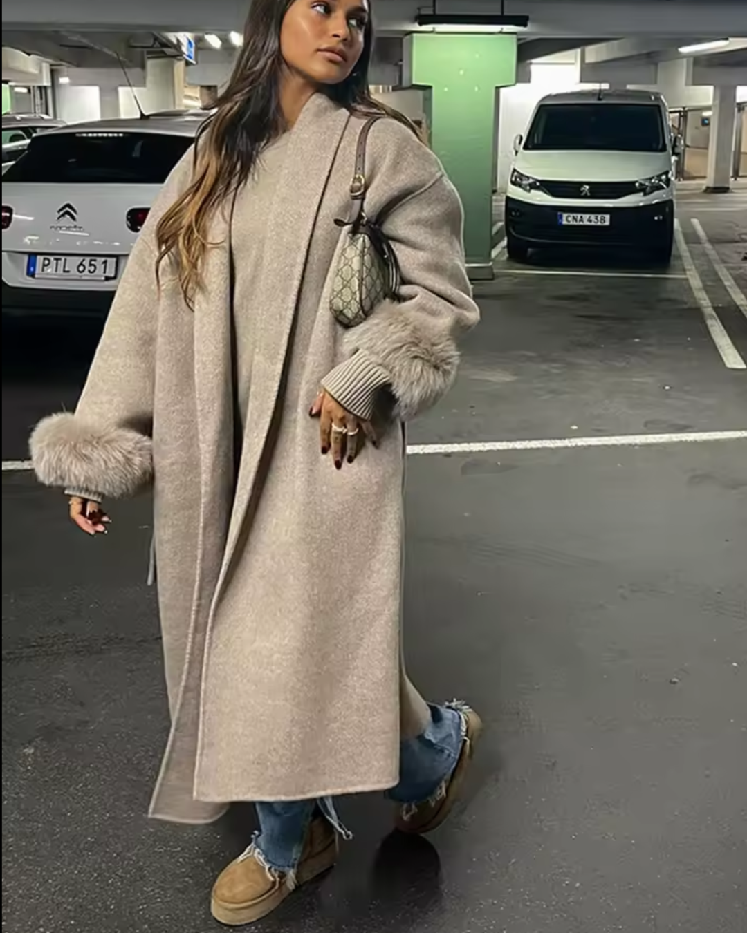 Wool Coat Faux Fur- "Selina"